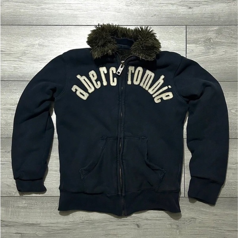 Abercrombie & Fitch Navy Bomber with Olive Faux Fur